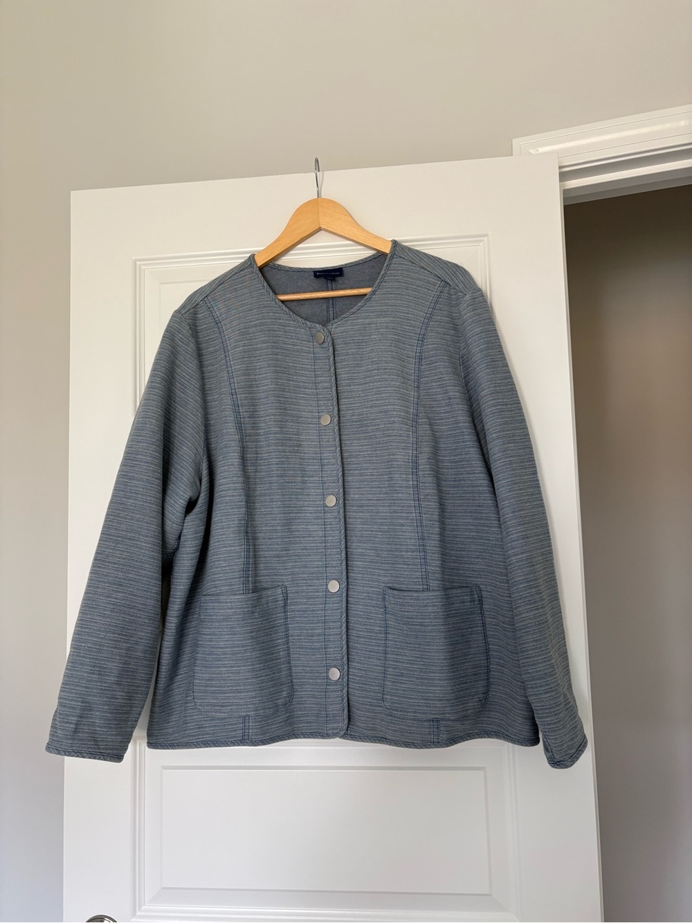 100% Cotton Pure Jill Blue Quilted Snap-Front Jacket Size 2X Coastal Grandma